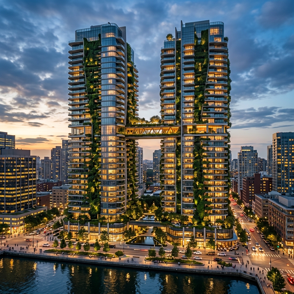 Skynest towers evening view